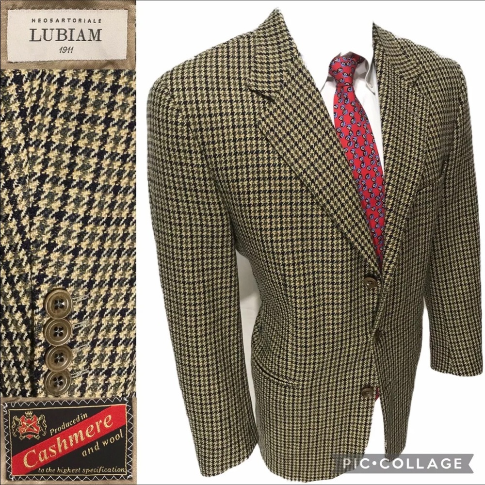 Lubiam 1911 Cashmere Wool Blend Blazer Sport Coat Windowpane Brown Tan Men 42R